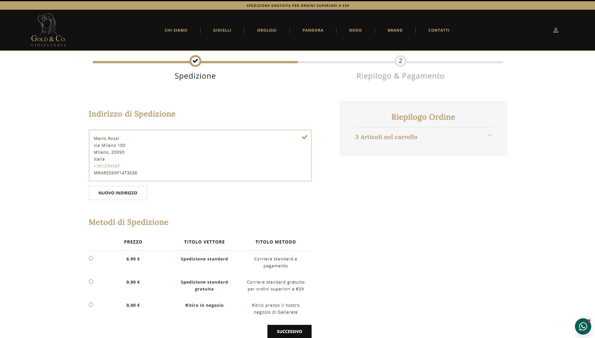 Checkout metodo di consegna