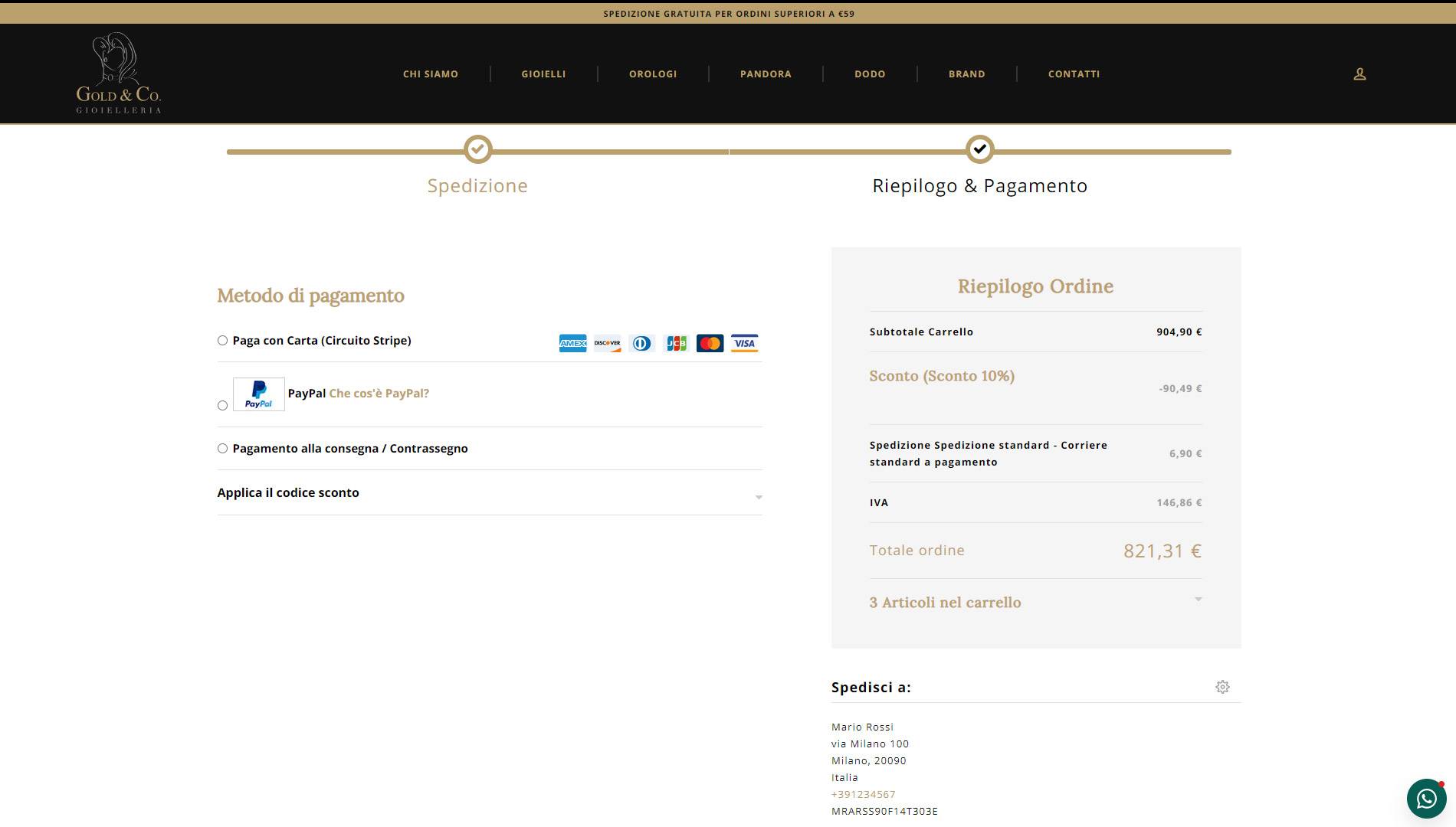 Checkout metodo di pagamento