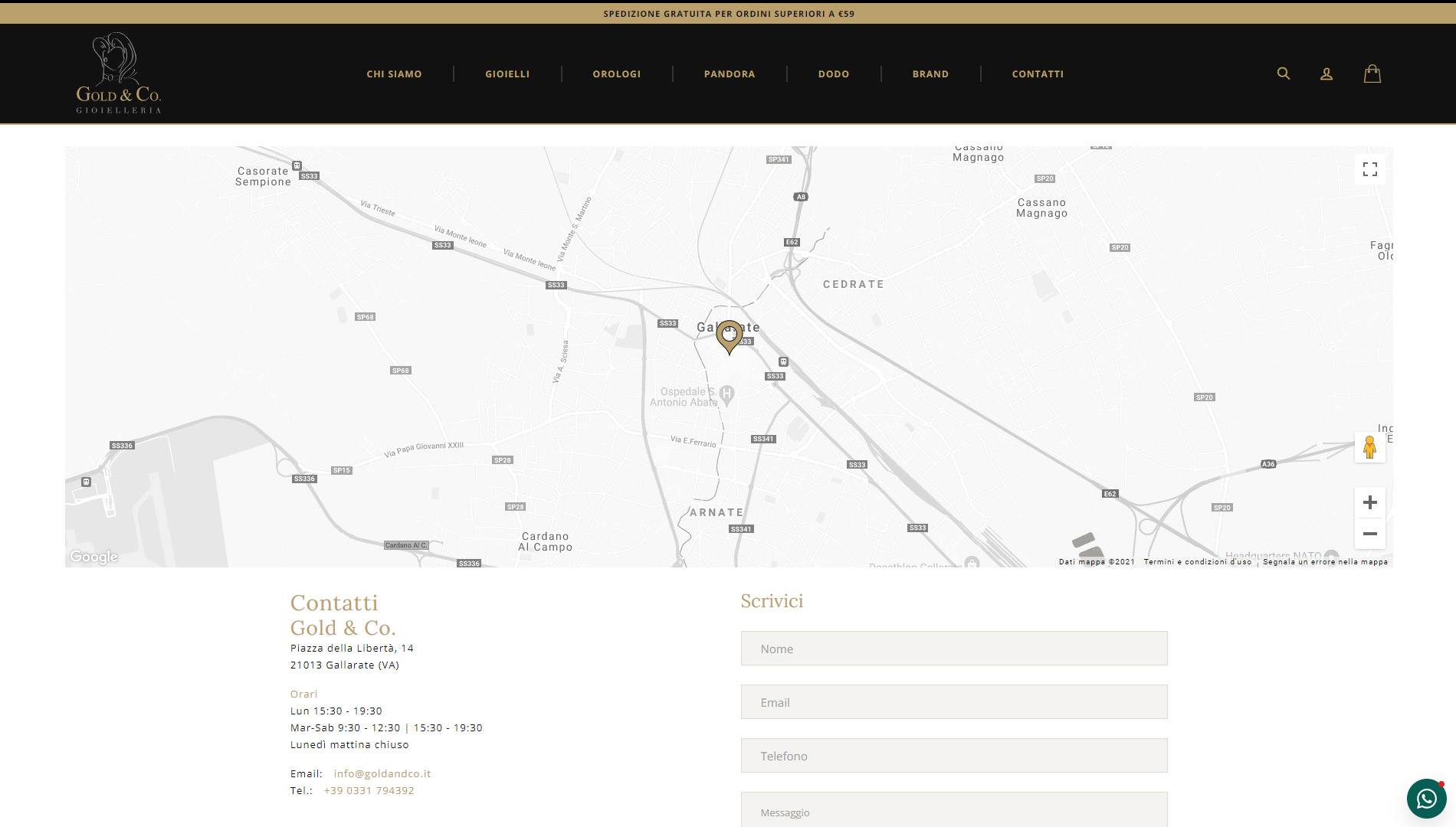 Pagina contatti con mappa