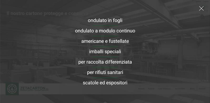 Menù sito internet