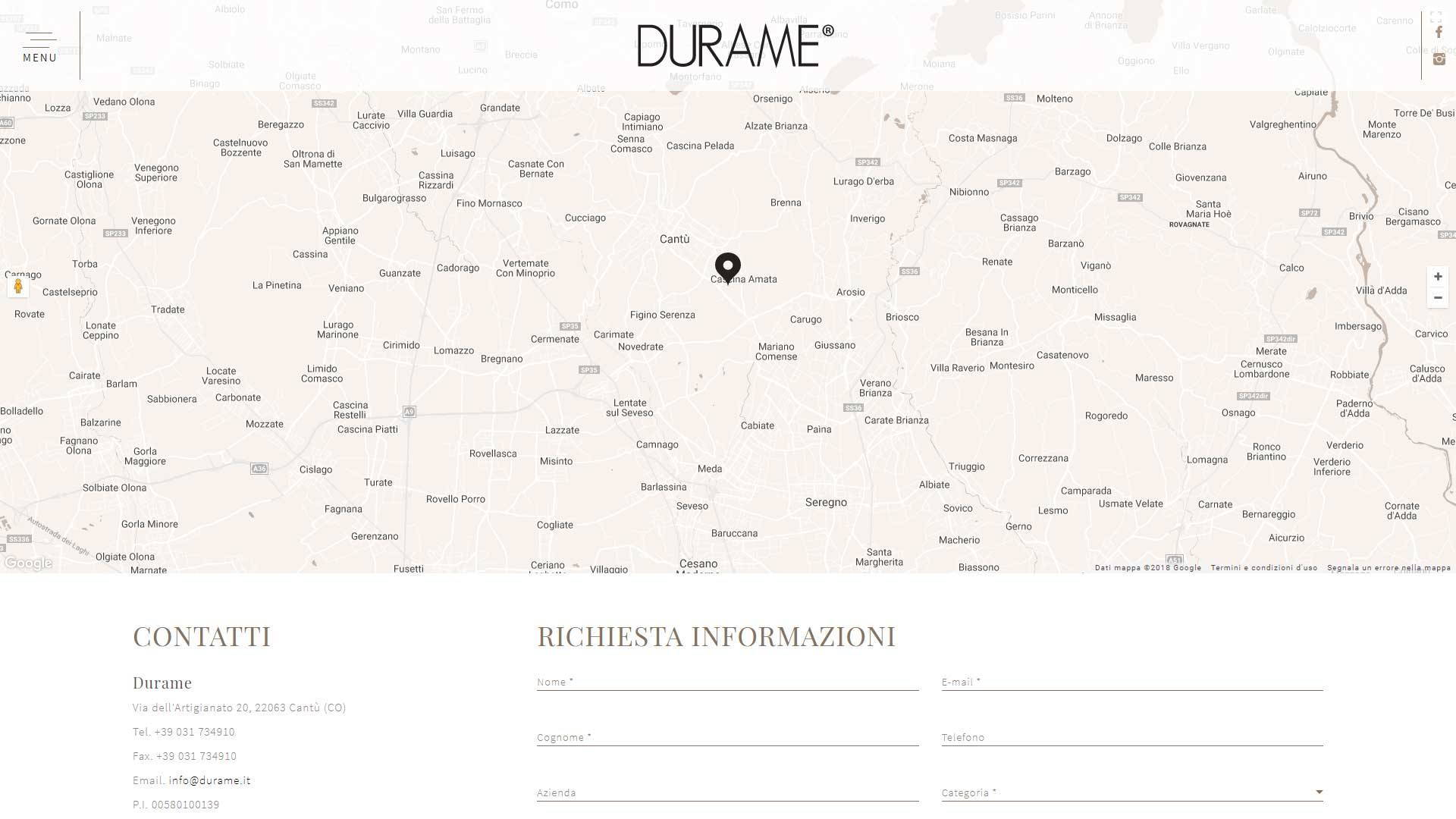 Pagina contatti - sito internet Durame
