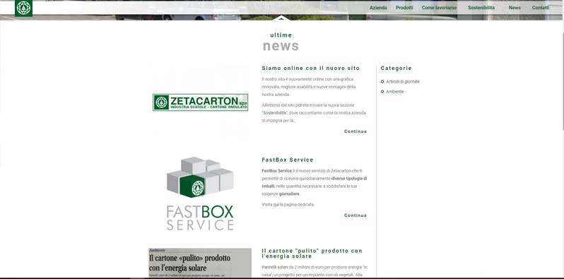 Pagina news sito internet